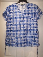 CASSANDRA O Women's Size L Large Blue Scrub Top Tie Dye Look