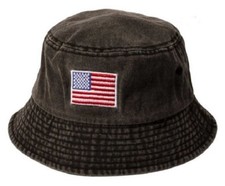 New Black US Flag Bucket Hat Adult One Size Summer USA American 4th of July NWT