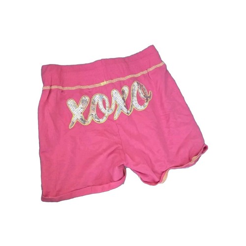 Xoxo Drawstring Shorts Girls Size Large 14/16 Pink Sequin Logo - Picture 2 of 7