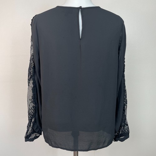 Who What Wear Blouse XS Black Ruffle Lace Long Sleeve Sheer Top Women's - Picture 5 of 12