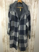 Joseph A Draped Front Cardigan Size 2X NEW Full Length Duster Blue Check Pockets