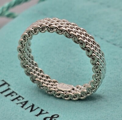 アクセサリー Diamond Somerset Mesh Ring, size 5 Tiffany & Co. Sterling Silver and Diamond Somerset Narrow