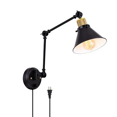 TRLIFE Wall Sconce Plug-in Light Dimmable Swing Arm Wall Mounted Lamp with 6FT Cord