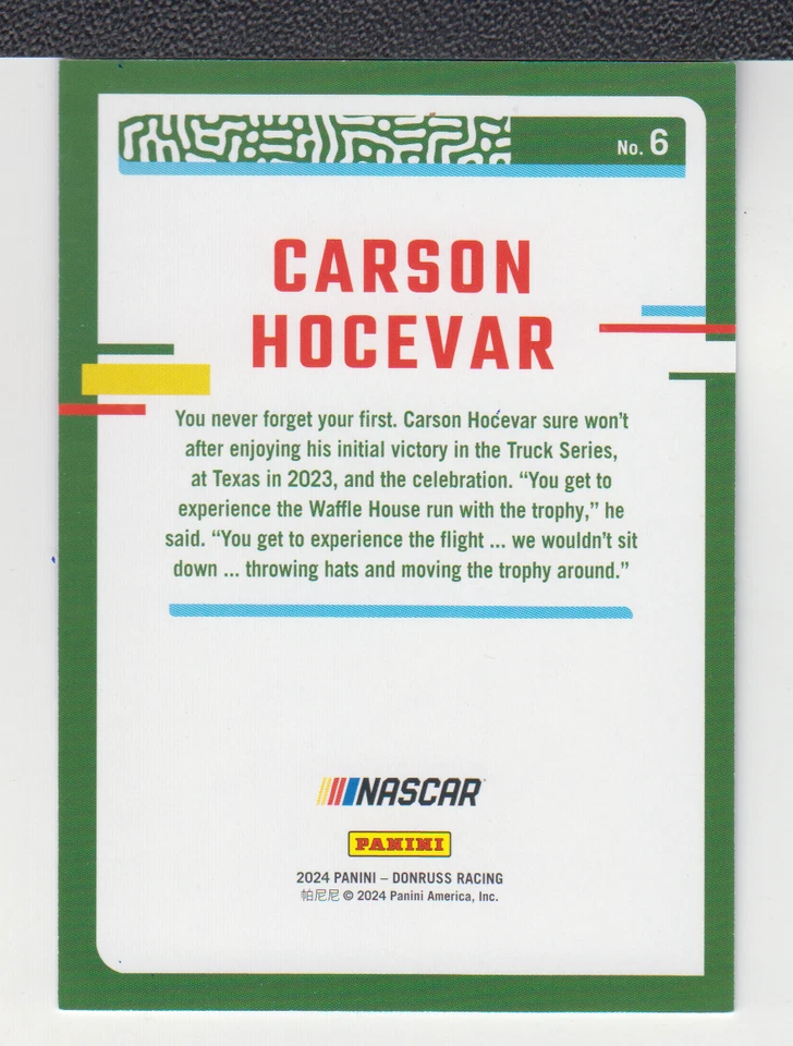 CARSON HOCEVAR : DONRUSS 2024 - BLUE /199 - CARD No.# 6 - Image 2 of 2