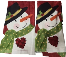 Set of 2 Same Kitchen Terry Towels(16"x26")CHRISTMAS,SNOWMAN IN GREEN SCARF,Ritz