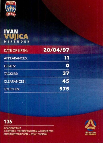 2017 2018 NEWCASTLE JETS A-League Card IVAN VUJICA - Picture 2 of 2