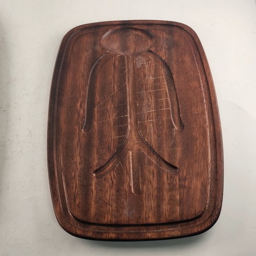 Dolphin Stainless Tray with Teak Cutting Board MCM Japan 17.5" x 12" Cut Marks - Picture 6 of 10