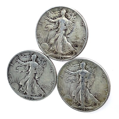 1945 P/D/S Walking Liberty 90% Silver VF-XF Half Dollar 50