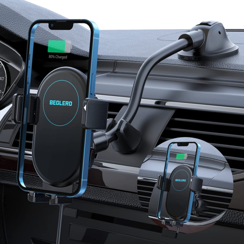 Wireless Car Charger Mount Fast Charging Suction Cup Auto-Clamping Car Phone Mou - Afbeelding 1 van 8