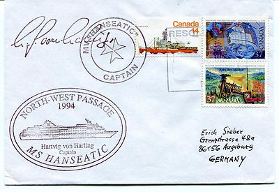 MV Hanseatic North-West Passage Hartvig by Harling Polar Antarctic Cover SIGNED