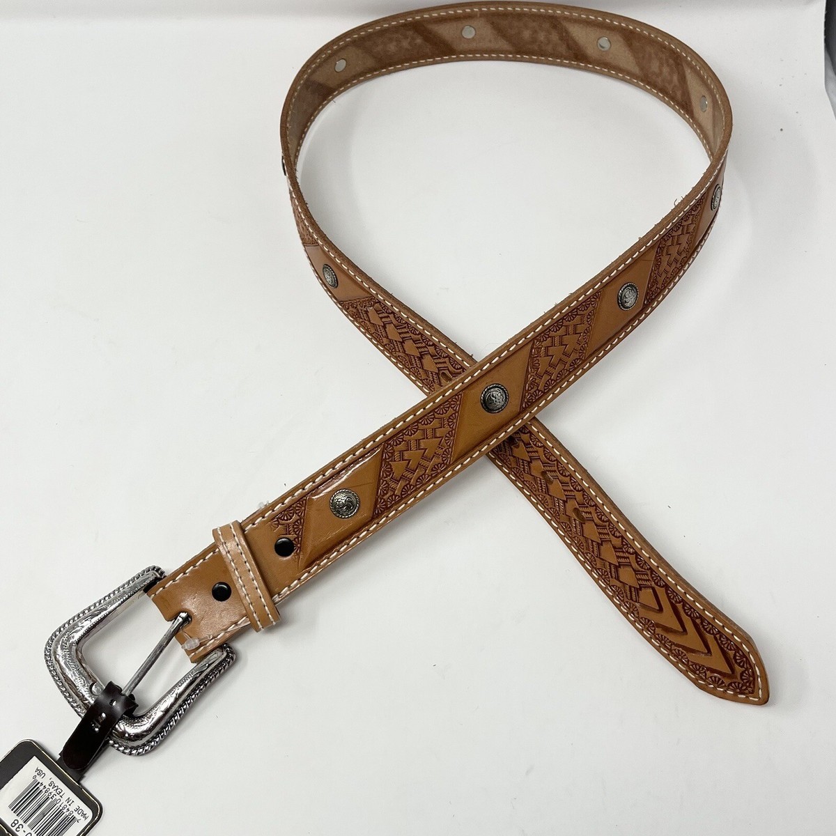 Nocona Mens Tooled Southwest Etched Stamped Western Concho Belt