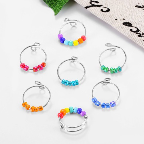 7pcs Anxiety Spinner Fidget Rings With Beads Adjustable Open Ring For Women - Picture 3 of 6