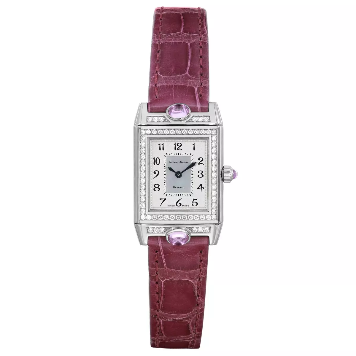 Jeager LeCoultre Reverso 18K Gold Diamond Gem stone Silver Dial