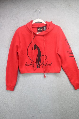 Baby Phat Rot Vintage Langarm Cropped Fleece Pullover Hoodie - M - Y2K - Logo