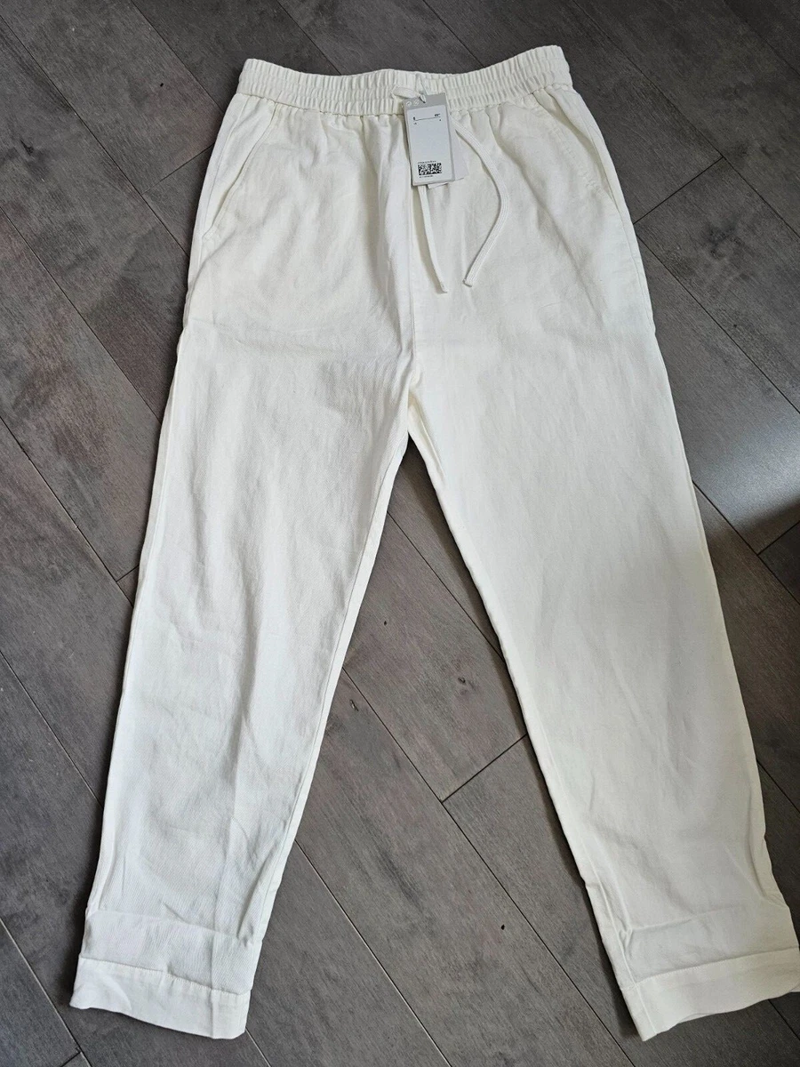 NWT COS High Waist White Pants Drawstring Organic Cotton Straight Cut ,  Size 4