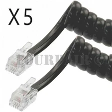 5 Pack Lot - 15ft Telephone Handset Receiver Cord Phone Coil Cable 4P4C - Black