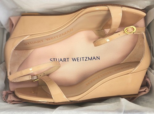 Stuart Weitzman Women's Nudistcurve 50 Wedge Sandals Adobe Patent Leather Size 9 - Picture 2 of 4