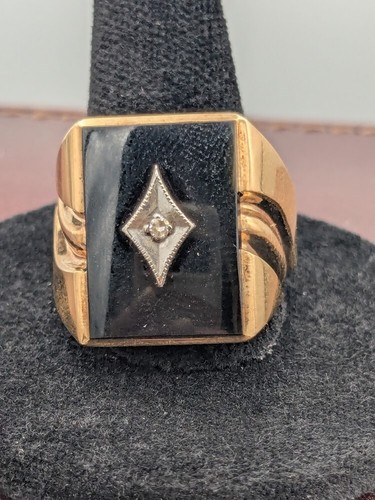 10k Multi-tone Gold Onxy With Diamond Accent Men's Ring Size 9.5 ~ 7.7g - Picture 9 of 10