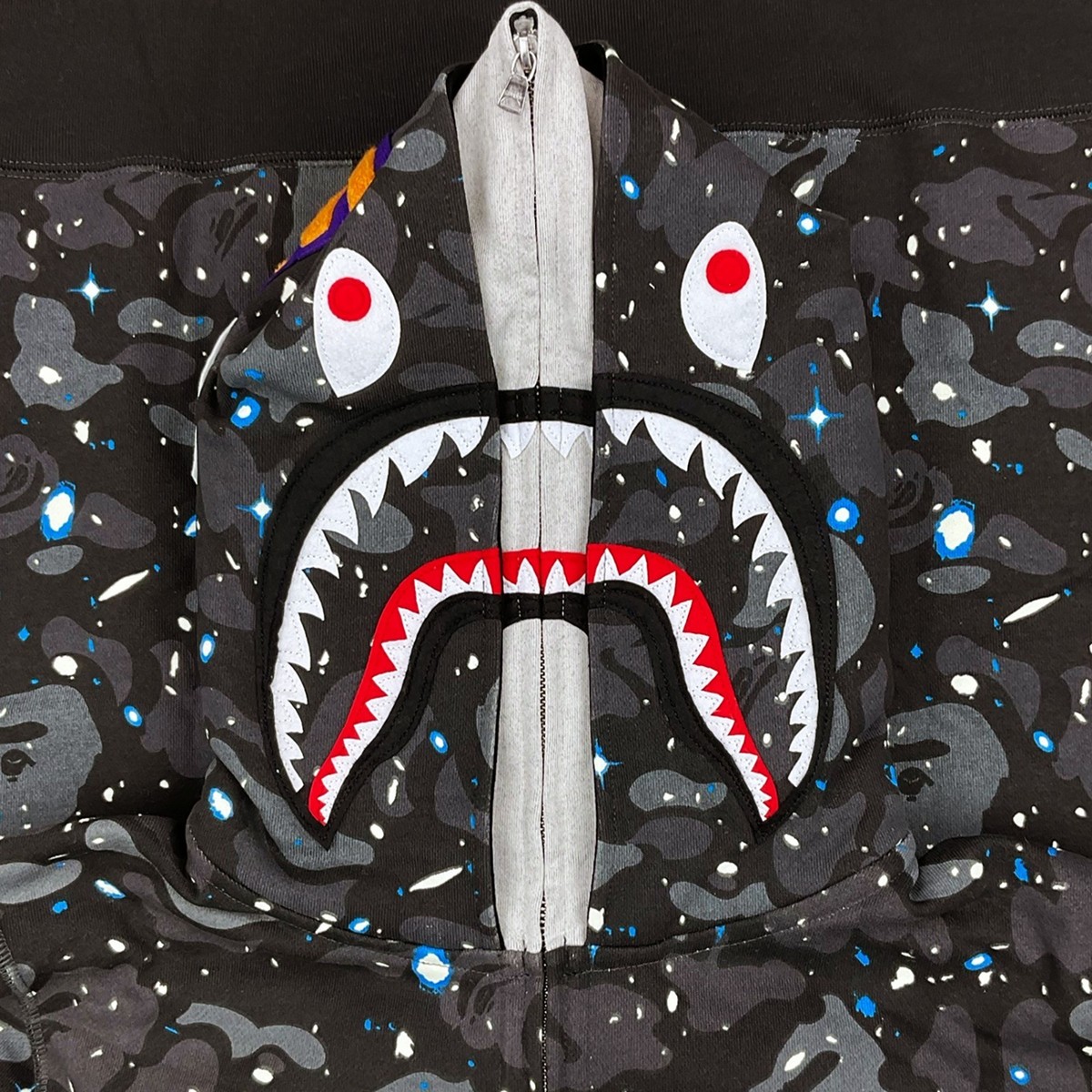BAPE Space Camo Shark Full Zip Double Hoodie Black | A Bathing Ape