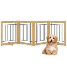 Wire Dog Gate Solid Wood Frame, Anti-Chewing, 4-Panel, 24" Height, 80" Width,...