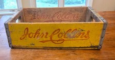 Vintage 1957 John Collins Wooden Yellow Soda Pop Crate Box Metal Edges RARE