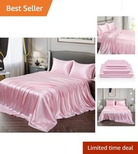 Machine Washable Pink Satin Sheet Set   Silky Soft Full Bed Sheets  Pillowcases