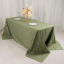DUSTY SAGE GREEN GOLD 90"x132" Geometric Pattern Polyester Rectangle TABLECLOTH