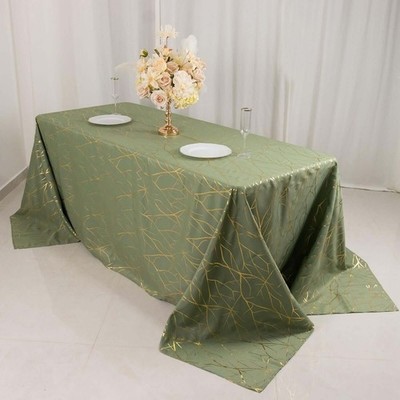 DUSTY SAGE GREEN GOLD 90''x132'' Geometric Pattern Polyester Rectangle TABLECLOTH