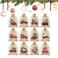 12 Pcs Christmas Drawstring Pouch Bags Burlap Jute Wedding Favour Linen Gift B-