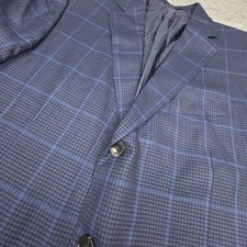 Ermenegildo Zegna Sport Coat Blazer 56R Blue Plaid 100 Wool 3-Button