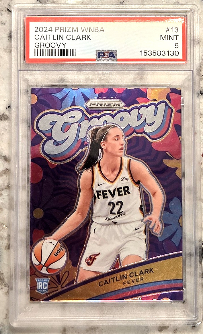 CAITLIN CLARK 2024 Panini Prizm WNBA {GROOVY #13} Rookie RC; *PSA 9 MINT*