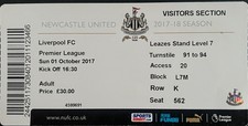 NEWCASTLE UNITED V LIVERPOOL-01/10/17-FA PREMIER LEAGUE TICKET.