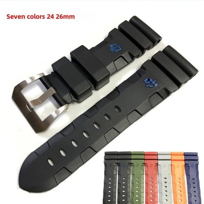 High Quality Rubber Silicone WatchBand strap Pin Buckle 24/26mm For Panerai PAM