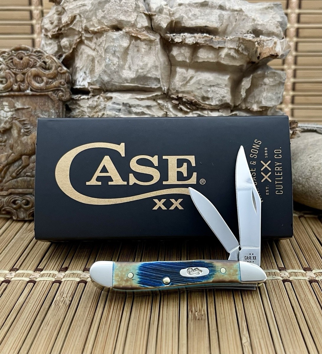 Case XX USA Hand Fired Sawcut Caribbean Blue Bone Stainless Peanut