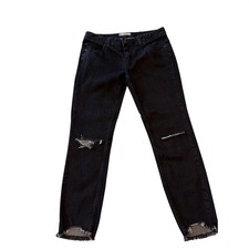 Free People Black Distressed Skinny Jeans Raw Step Hem Size 29 Distressed Denim