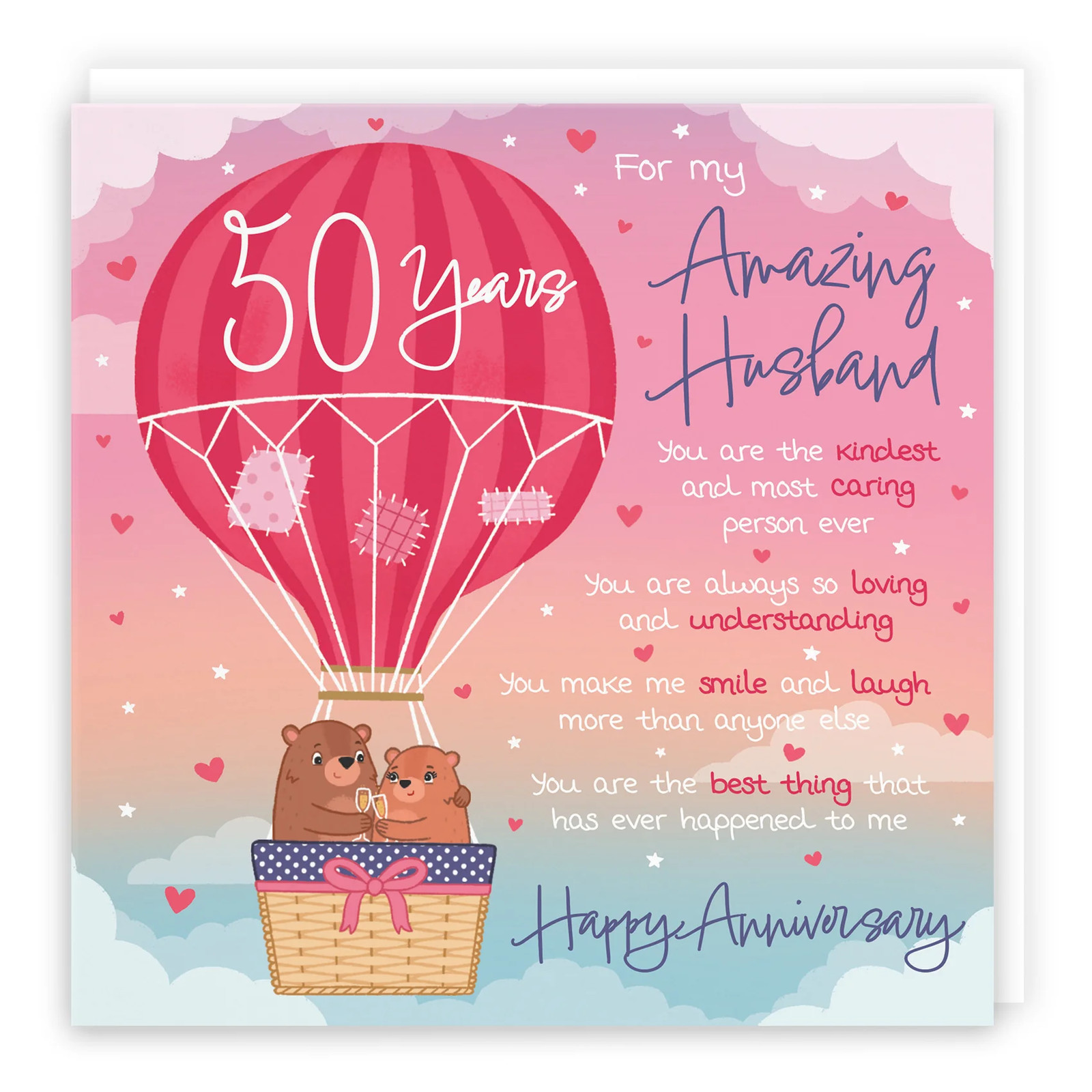 50th Husband Anniversary Poem Card Love Is In The Air Cute Bears