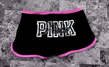 NWT VICTORIA'S SECRET PINK SILVER BLING LOGO CURVED HEM DORM BOYSHORT PANTIES