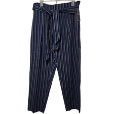 Lauren Ralph Lauren Linen Blend Pants Size 8 Blue Striped With Belt.