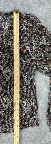Evereve Sz M Top Kylie Ikat Black Floral V Neck Pleated Puff Sleeve Career - Picture 8 of 12