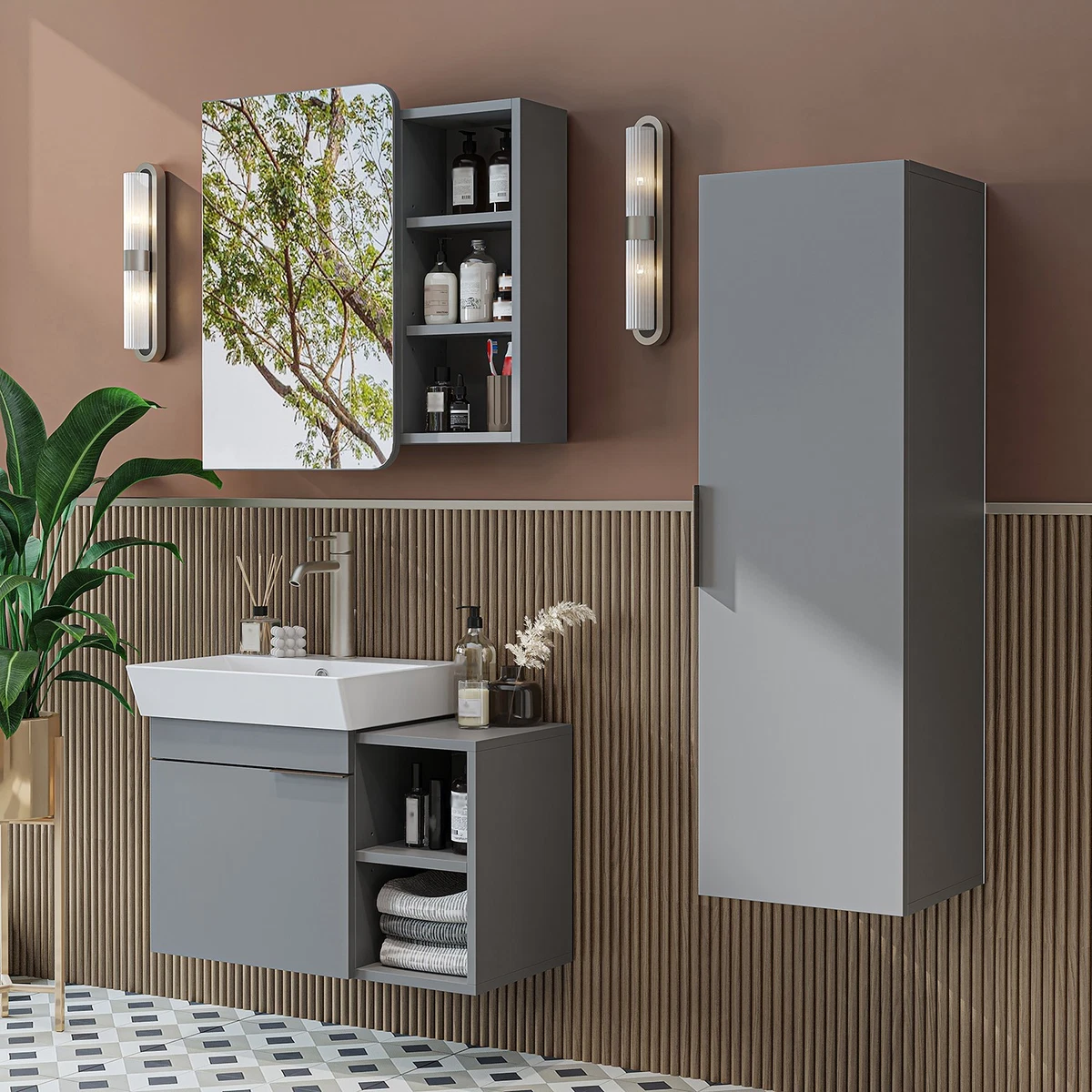 Roomart Badmöbel Set LYCIA 72 cm – 4-teiliges Badezimmermöbel-Set in 4 Farben