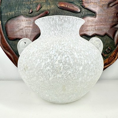ARCHIMEDE SEGUSO Murano SCAVO VASE w/Handles ITALY 50s-60s Eames Bitossi Era 7in