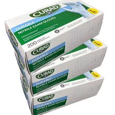 CURAD Durable Nitrile Exam Gloves - Size L (Lot of 3 Boxes x 200 cts)