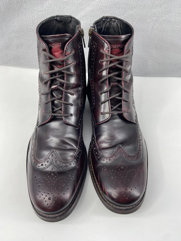Vintage Rockport Boots Mens 10 Cherry Red Wing Tip Ankle Zip Leather Rub Off - Image 3 of 4