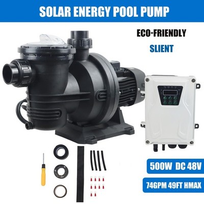 500W Solar Pump Inground Swimming Pool Pump DC48V Brushless Motor 74GPM 49' Hmax