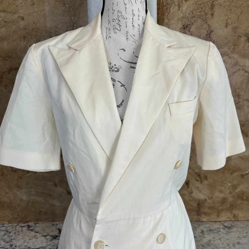 Vestido Vaina De Lana Ralph Lauren De Colección Para Mujer 8 Doble Pecho Preppy Crema Años 80 90 Foto 2 de 4