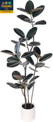 Artificial Rubber Tree - 6 FT Tall Fake Tree with Pot - Large Artificial Plants