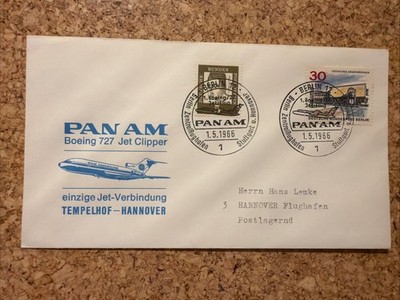 Pan Am Boeing 727 Berlin Tempelhof Hannover 1966 Jet Flight Cover Rare