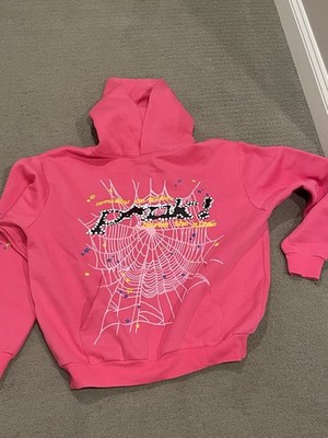Sp5der Pink Pullover Hoodie XL Cotton Fleece Graphic Spider Web Logo