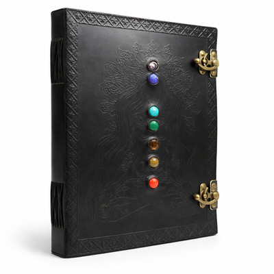 Leather Journal 7 Chakra Goddess Embossed 10''x13'' Handmade Spell Book