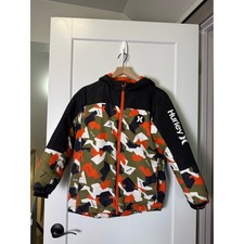Hurley Kids Boys Fleece Lined Jacket Hooded Coat Geometric Green Orange White M